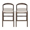 39" Modern Wood Upholstered Bar Stool Set of 2 with Curved Back, Indoor Kitchen Seating for Kitchen Island or Home Bar – The Pop Home - 2 of 4