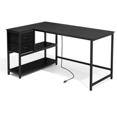 Crestlive Products L-Shaped Desk with Drawers - 55 in Reversible White Office Desk Computer Desk with USB Ports,Storage and Bookshelf