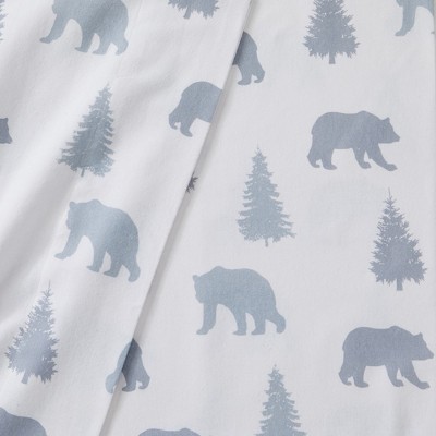Full Grey Bears Cotton Flannel Deep Pocket Sheet Set
