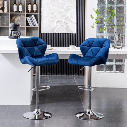 Roundhill Furniture Breni Velvet Diamond Tufted Swivel Adjustable Height Barstool Blue Set of 2