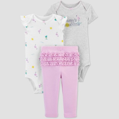 Image of Baby Girls' Summer Print Top & Bottom Set - Just One You® made by carter's White/Gray/Pink 6M