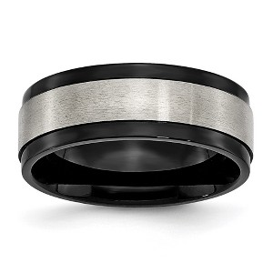 Black Bow Jewelry Men's 8mm Titanium Brushed & Black Plated Ridged Comfort Fit Band - 1 of 4