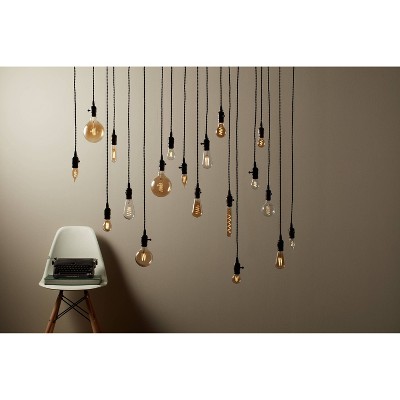 Soft Gold Vintage Glass Pendant Light with Black Cord
