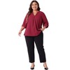 Agnes Orinda Women's Plus Size Chiffon Pleated Back V Neck Long Sleeve Rolled Up Dressy Casual Blouses - 3 of 4