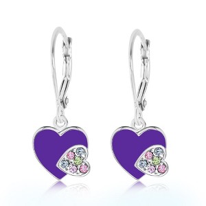 Chanteur Hypoallergenic Kids Jewelry Accessories Heart Enamel Crystal White Gold Palladium Plating Earrings leverback is made from 925 Sterling silver - 1 of 2
