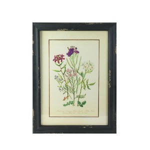 Raz Imports 16" Black and Butter Yellow Distressed Wood Framed Floral Print Wall Art - 1 of 3