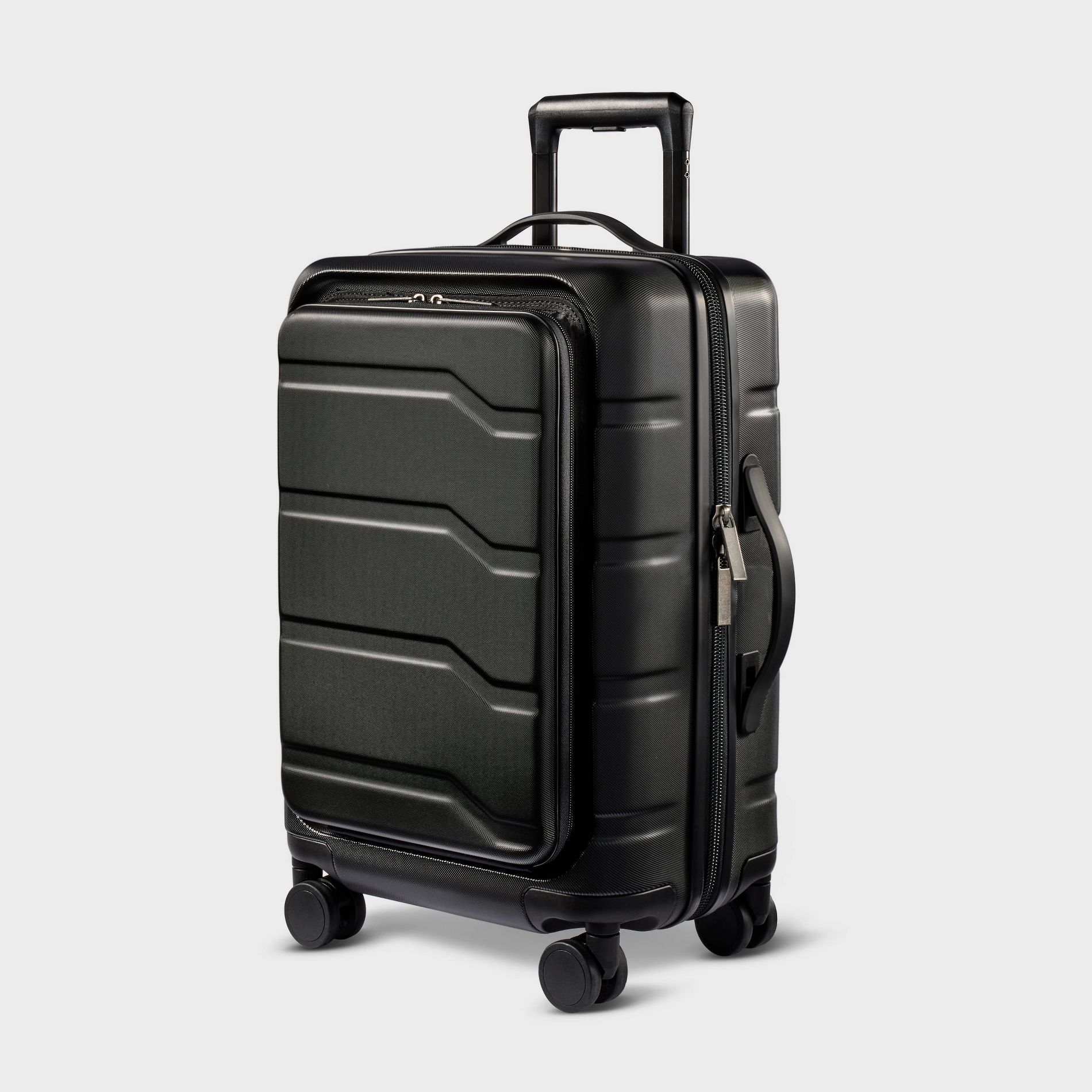 Hardside Carry On Spinner Suitcase with Front Pocket - Open Story™ Black: 8-Wheel
