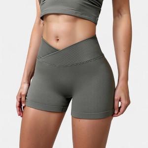 Anna-Kaci Active Women's High Waist Seamless Ribbed Biker Shorts with Crossover Waistband and Compression Fit - 1 of 4