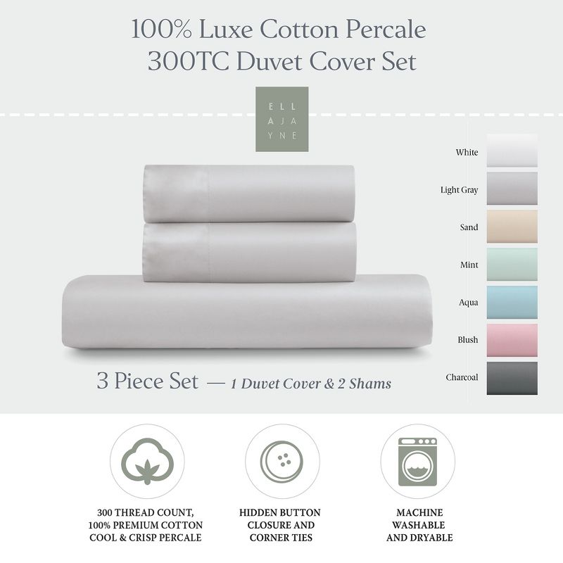 Ella Jayne Premium 100% Cotton Duvet Cover Set, 3pc - Breathable, Crisp, and Cool, 3 of 6