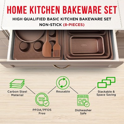 Gold Carbon Steel 8-Piece Non-Stick Bakeware Set