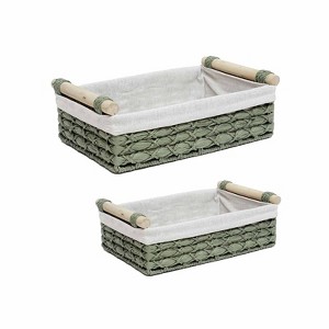 Aoibox Wicker Storage Baskets with Handles Decorative Paper Rope Bins for Countertop and Toilet Tank Set of 2 Green - 1 of 4