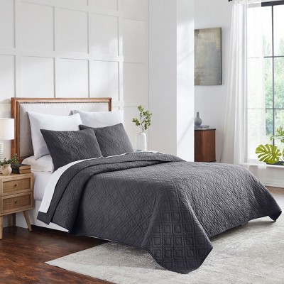 Handcrafted Charcoal Cotton Full Quilt Set with Shams