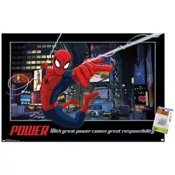 Trends International Marvel Comics - Spider-Man - Power Unframed Wall Poster Print Clear Push Pins Bundle 22.375" x 34"