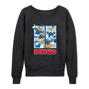 Women's - Disney - Donald Duck Grid Lightweight French Terry Wide Neck Long Sleeve Shirt - 1 of 4