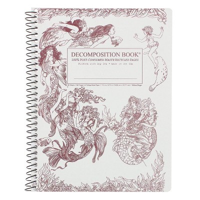 Decomposition Book 160 Sheet College Ruled Spiral Notebook 7.5"x9.75" Mermaids: 100% Recycled Paper, Flexible Cover