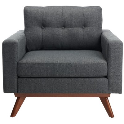 Slate Grey Tufted Linen Accent Chair with Splayed Wood Legs