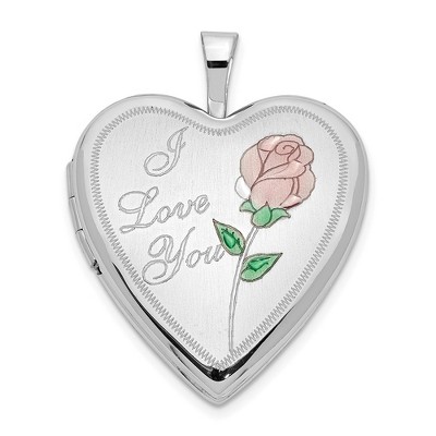 Black Bow Jewelry 14k White Gold and Enamel 20mm I Love You Rose Heart Locket