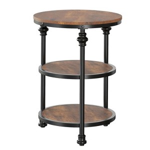 3-Tier Round End Table with Storage Shelves, Farmhouse Side Table with Metal Support Legs for Living Room Bedroom? - 1 of 4