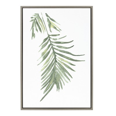Kate and Laurel Sylvie Palm Leaf Framed Canvas by Viola Kreczmer, 23x33, Gray