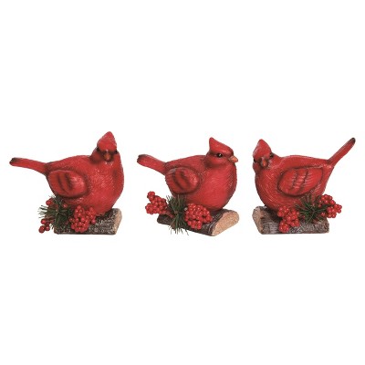 Transpac Resin Holiday Cardinal Figurine Set of 3 Christmas Home Decorations