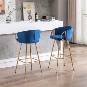 VASIP 26 inch Set of 2 Bar Stools,with Chrome Footrest and Base Swivel Height Adjustable Mechanical Lifting Velvet + Golden Leg Simple Bar Stool - 1 of 4