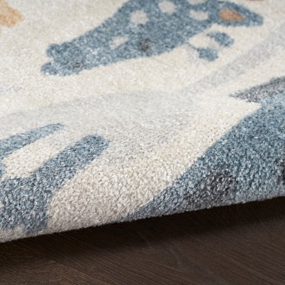 Ivory Safari Animal Print Kids Rectangular Washable Rug