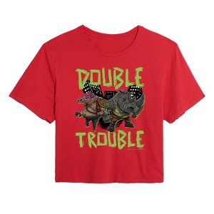 Women's Teenage Mutant Ninja Turtles Mutant Mayhem Double Trouble Cropped Graphic T-Shirt - Red - Large - 1 of 3