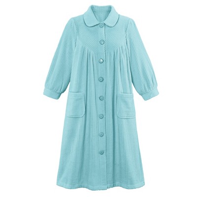 Collections Etc Plush Fleece Button Front Robe with Pockets, Collar