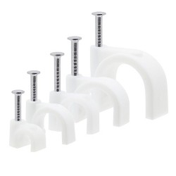 Round White Cable Clip with Fixing Nails various assortment Packs of 150 clips 