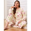 cheibear Womens Pajamas Set Long Sleeve Floral Pullover Tie Front Wide Leg 2 Piece Loungewear Small Pink Floral - 3 of 4