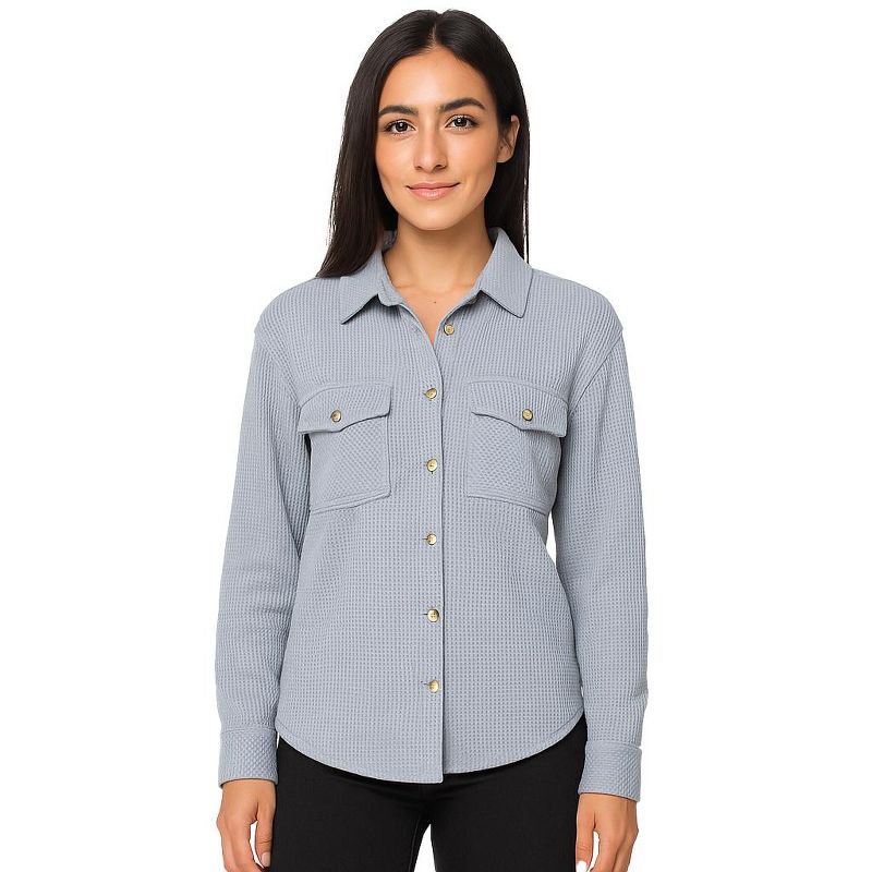 Erika Women's Jane 2-Pocket Thermal Shacket or Shirt | Grisaille Blue Small