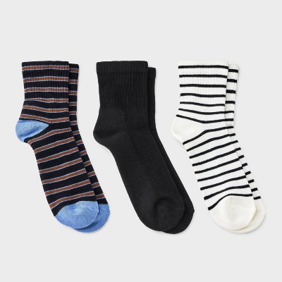 Women's Cushioned Striped/Solid 3pk Mid Crew Socks - Universal Thread™ 4-10