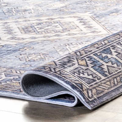 Luxuriously Soft Blue Synthetic 38" Rectangular Area Rug