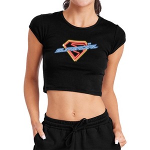 Women's Supergirl 2026 Neon Glow Shield Cap Sleeve Baby Rib Crop Top ...