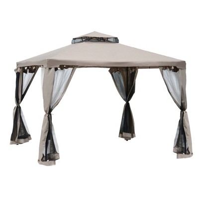 Outsunny Patio Gazebo, Outdoor Canopy Shelter with 2-Tier Roof and Netting, Steel Frame for Garden, Lawn, Backyard, and Deck