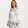 Anna-Kaci Lounge Women's Long Sleeve Pajama Set with Soft Button Front Top and Ruffled Cuff Trim Straight-Leg Pants - 2 of 4