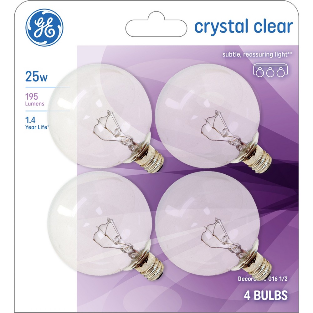 Photos - Light Bulb General Electric GE 25w 4pk G16 Incandescent  White, Clear Bulb 