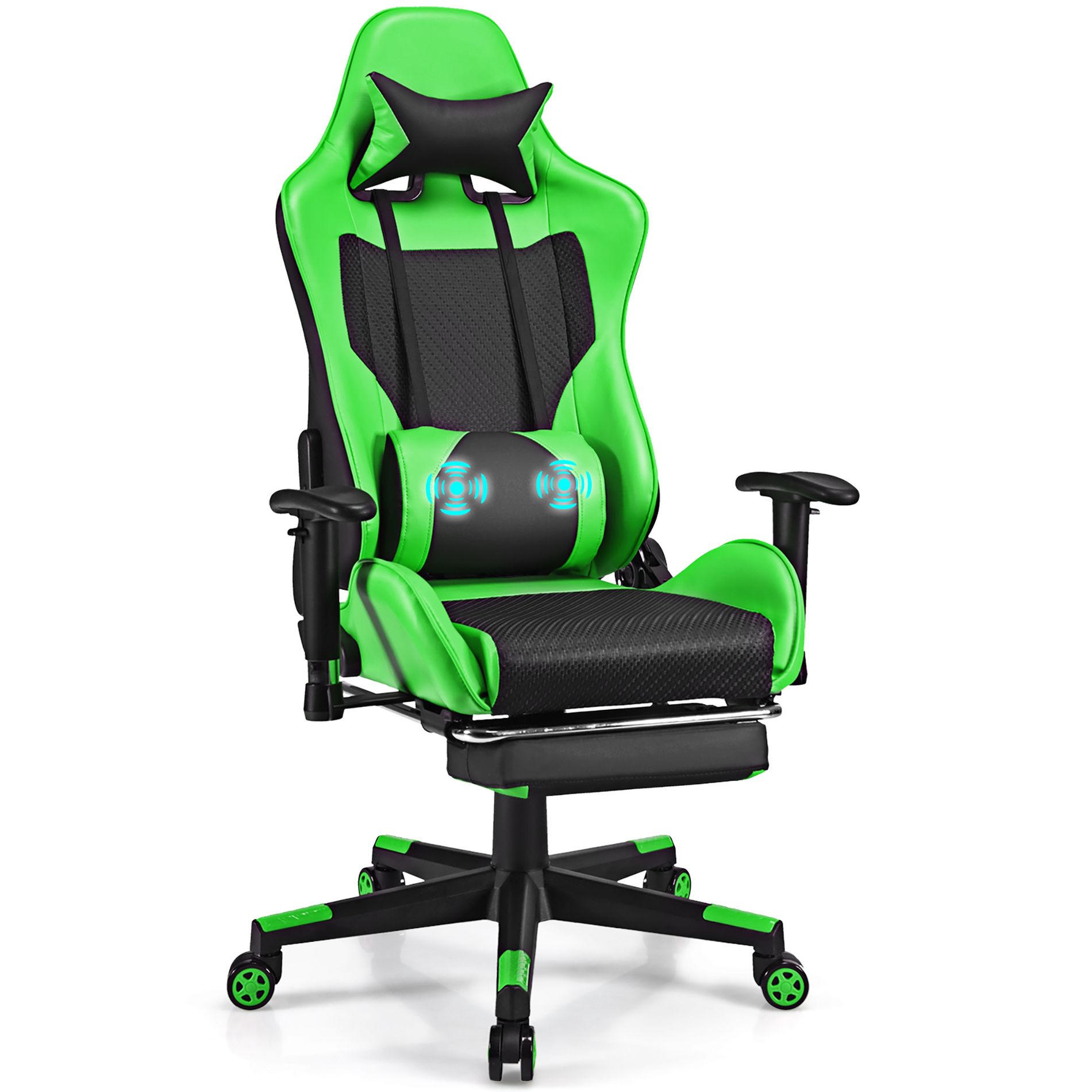 Costway Massage Gaming Chair Reclining Racing Office Computer Chair with Footrest White\Blue\Pink\Red