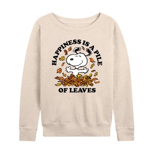 Women's - Peanuts - Happiness Is A Pile Of Leaves Lightweight French Terry Wide Neck Long Sleeve Shirt - 1 of 4