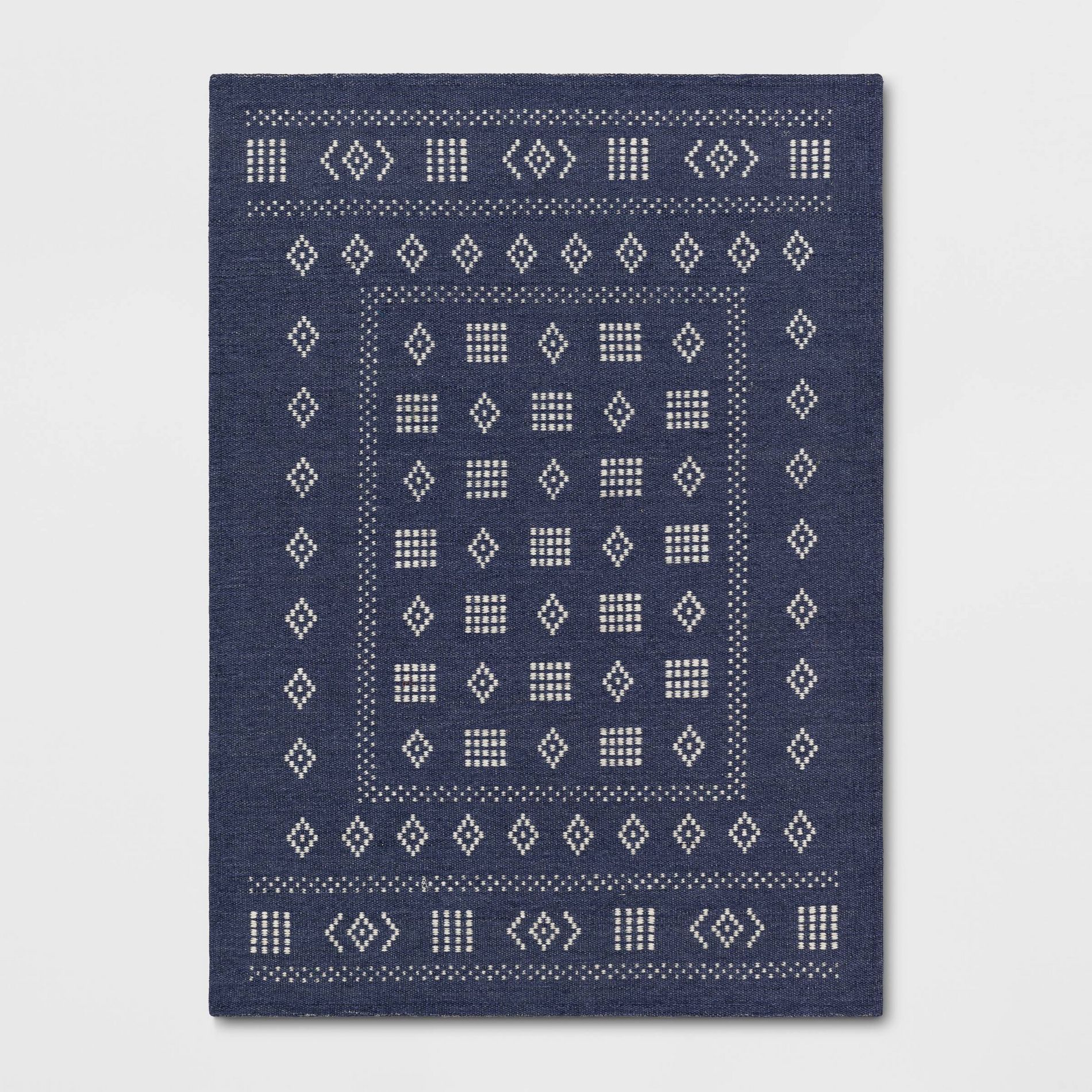5'x7' Vintage Kids' Rug Navy - Pillowfort™: Geometric Flatweave, Machine Made, Indoor, Modern Area Rug