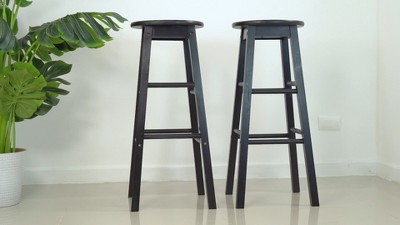 Black 29-Inch Adjustable Backless Wood Counter Stool