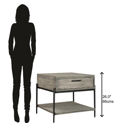 Transitional Brown Mango Wood and Iron End Table with Drawer