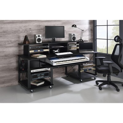 NicBex Home Office Desk 72" W Morden Music Desk with Storage Compartments, Keyboard Tray, Hooks and Wooden Desktop for Study and Work