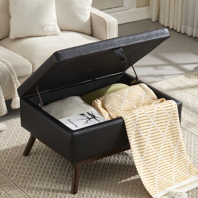 Grungis Microsuede Square Storage Benches with Safety Hinge,Modern Upholstered Storage Ottoman,Storage Ottoman Benches for Living Room,Bedroom
