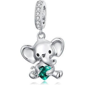 Sterling Silver Elephant Charm with 12 Birthstones - Bead for Bracelets & Jewelry Making, Gift for Women - 1 of 4