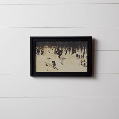 Vintage Ski Jump Black and Beige Framed Print 18" x 12"