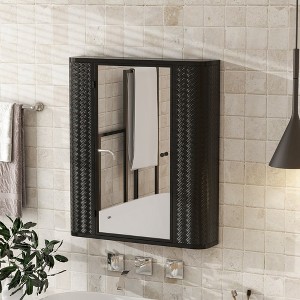 JUJABU Wall-Mounted Bathroom Cabinet Mirror with Metal Framed and 2 Inner Shelves for Storage, Black - 1 of 4