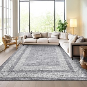 Modern Rug Thin Washable Non-Slip Geometric Border Low Pile Foldable Soft Non-Shedding Indoor Accent Carpet - 1 of 4