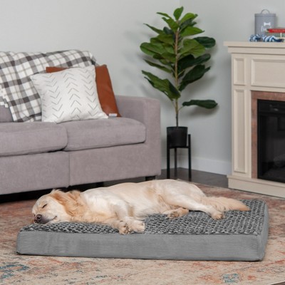 Jumbo Gray Orthopedic Outdoor Pet Mattress with Faux Fur