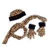 Girl's 6-12 Brown Fleece Jaguar Print with Fur 3-Piece gloves scarf Hat Winter Set - 3 of 4